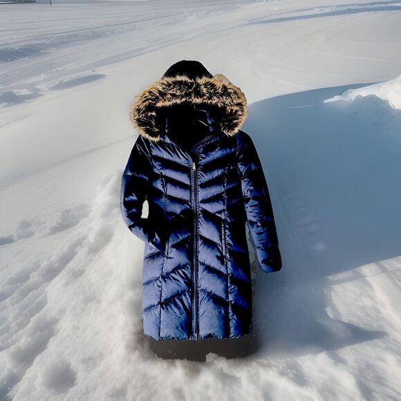 Lands End Puffer Coat XXS (00-0) Blue Down Winter Removable Hood Full Zip Womens - Picture 1 of 9